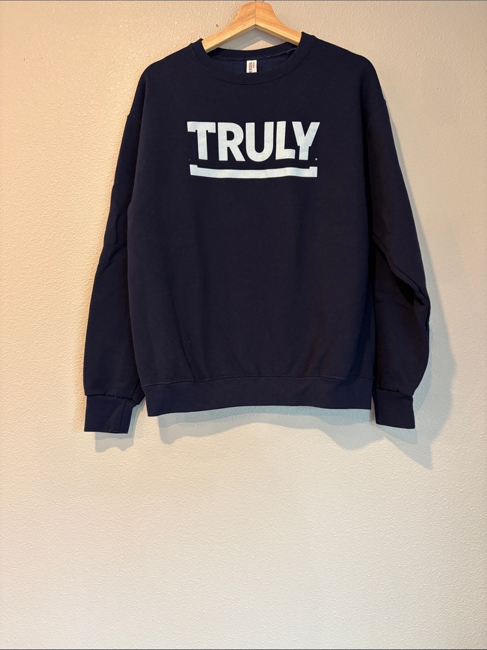 TRULY Navy Crewneck Sweatshirt with White Logo - Men